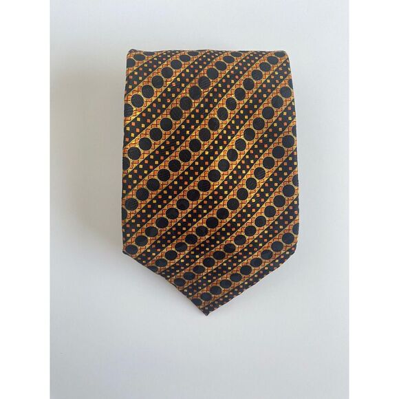 STEFANO RICCI‎ Pure Silk Tie Gold Striped Geomeric Made in Italy